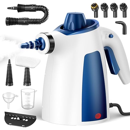 Steam Cleaner, Pressurized Handheld Multi-Surface Natural Steam Cleaner with 12 PCS Accessories & Safety Lock, 350ML Large Capacity, Steamer for Car, Home, Upholstery, Kitchen, Window, Grime, Grease