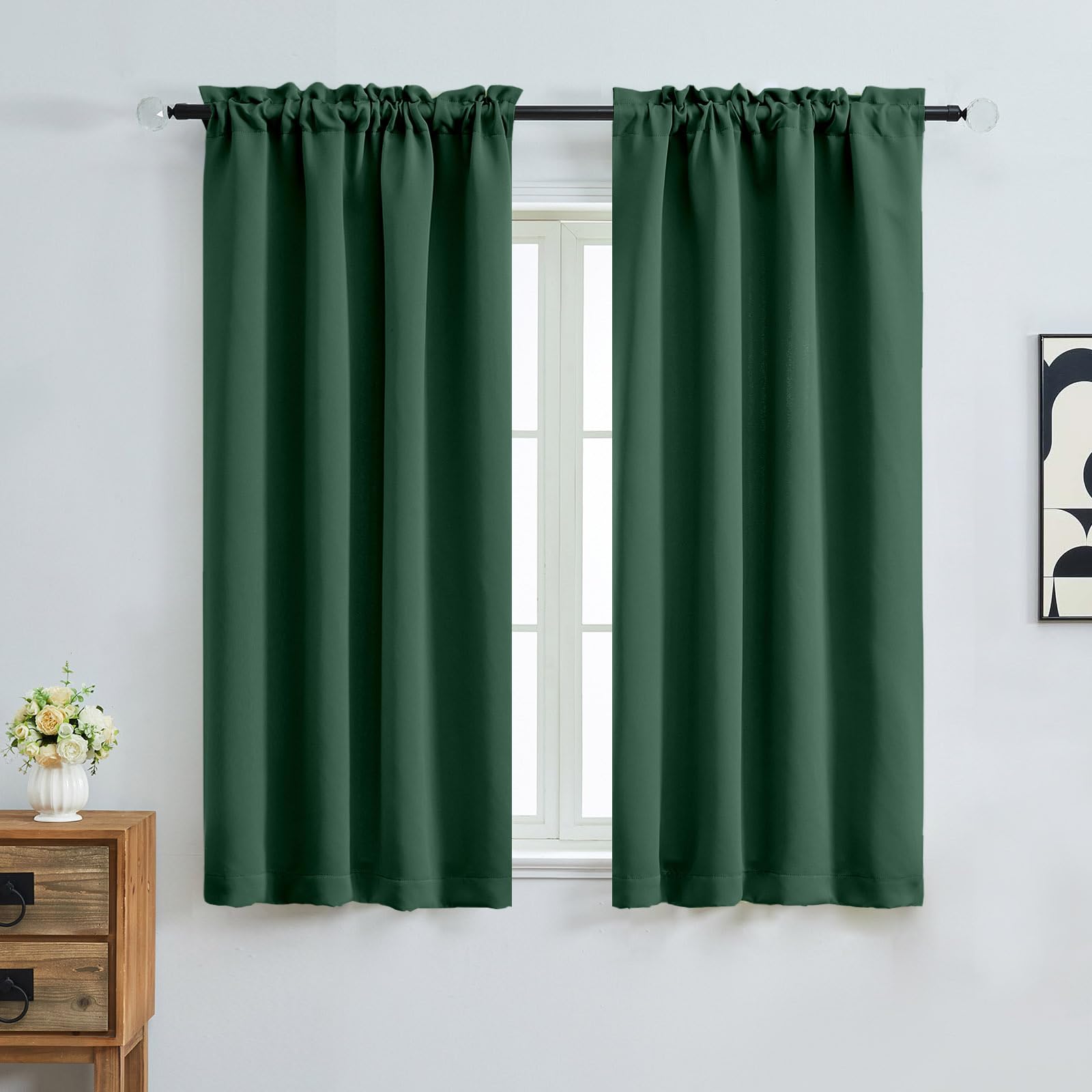 OVZME Christmas Green Blackout Curtains for Bedroom 63 Inch Length 2 Panels, Protect Privacy Thermal Insulated Curtains for Bedroom, Dual Rod Pocket Window Treatments Blackout Drapes, 2x40Wx63L Inches