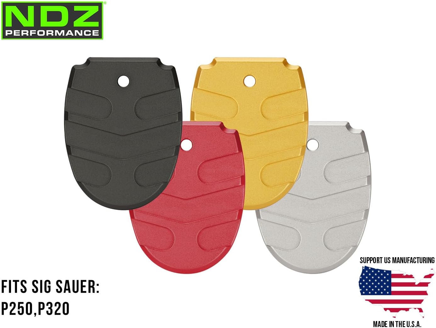 NDZ Performance Magazine Base Plate for Sig P320 & P250 9mm .40 .357, Textured Anodized Aluminum with Aspis Cut Design, Made in USA - Choose Color & Pack Size