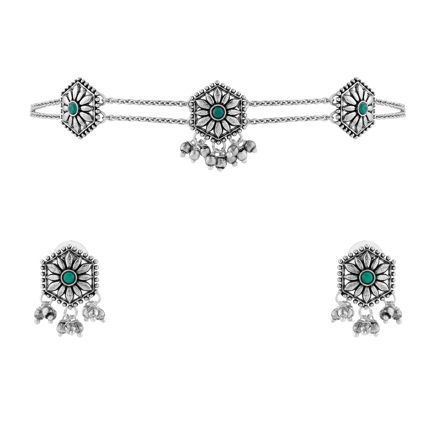 Oxidised Silver Harini Choker Jewellery Set for Women Anti Tarnish Floral Necklace Set Summer Indo Western Jewellery Gift for Women Gift for Her | Phulwari-image-41