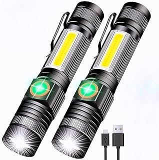 LED Rechargeable Flashlights, No Battery 1000 Lumens Super Bright Magnetic Flashlight with COB Work Light, Waterproof, 4 Modes, Pocket Tactical Flashlights for Outdoor Camping Emergency 2 Packs