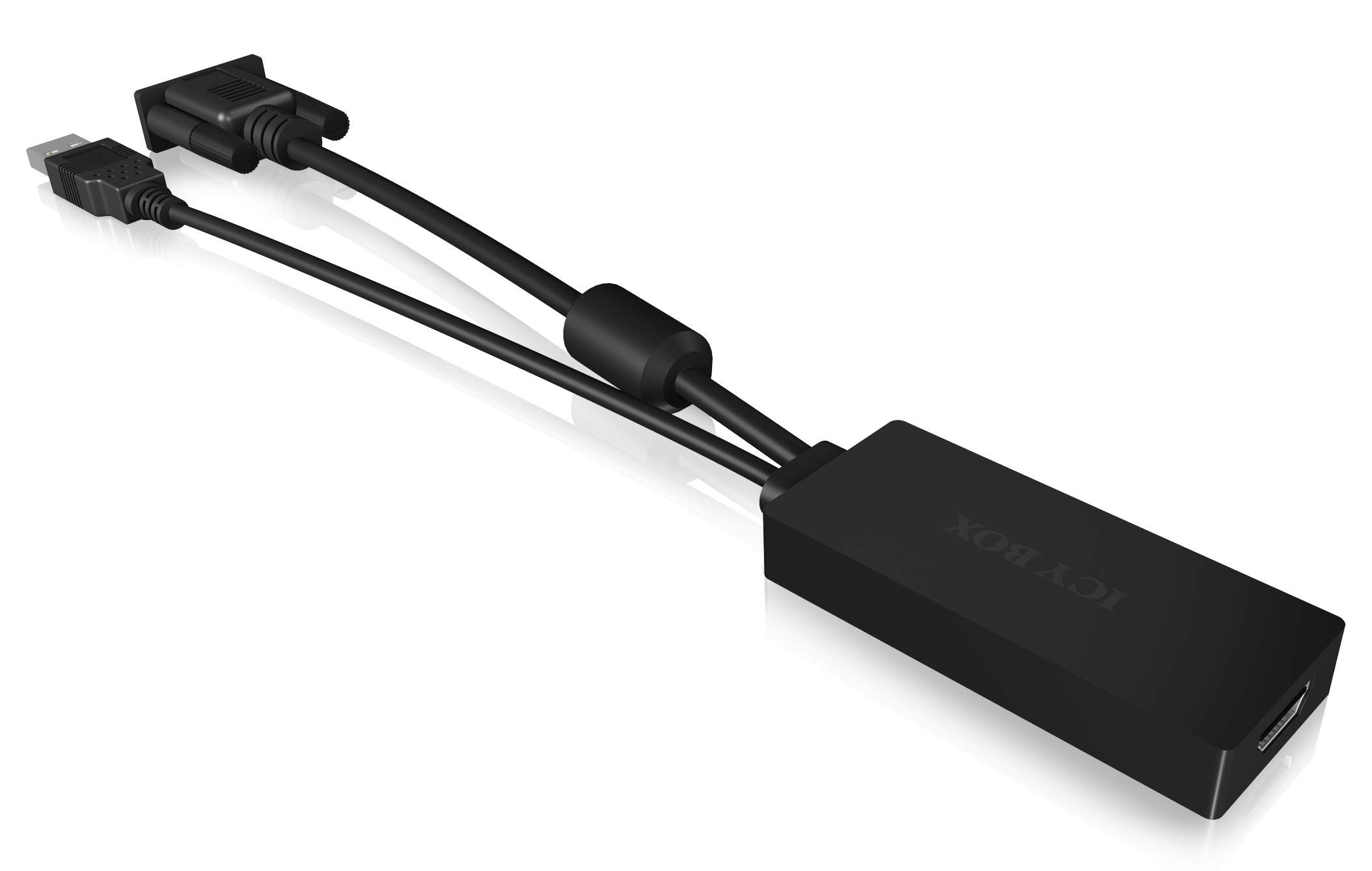 Icy Box IB-AC512 adapter wideo VGA + Audio (przez złącze USB) na HDMI, Full HD (1920 x 1080), 2 kanały/wirtualny dźwięk 5.1, czarny