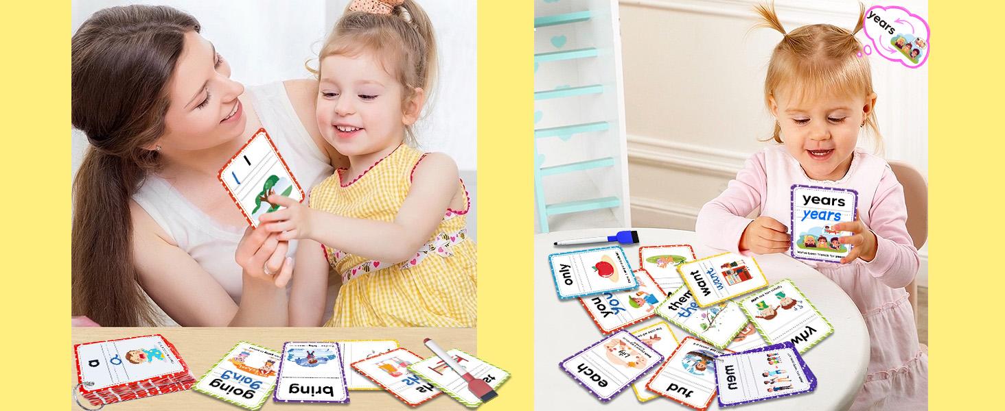 Tarjetas Flash De Aprendizaje Dolch – 250 Palabras Con Oraciones, 5 Niveles, Incluye Marcadores Y Anillas, Para Niños De 3 A 5 Años