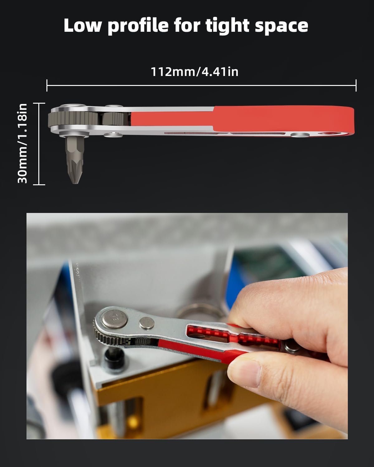 ROTATION 16pc Bit Set with 1/4 Mini Ratchet Offset Right Angle Screwdriver, Reversible Drive Handle, EDC Tool for Tight Spaces Automotive, Electronics & DIY Repair