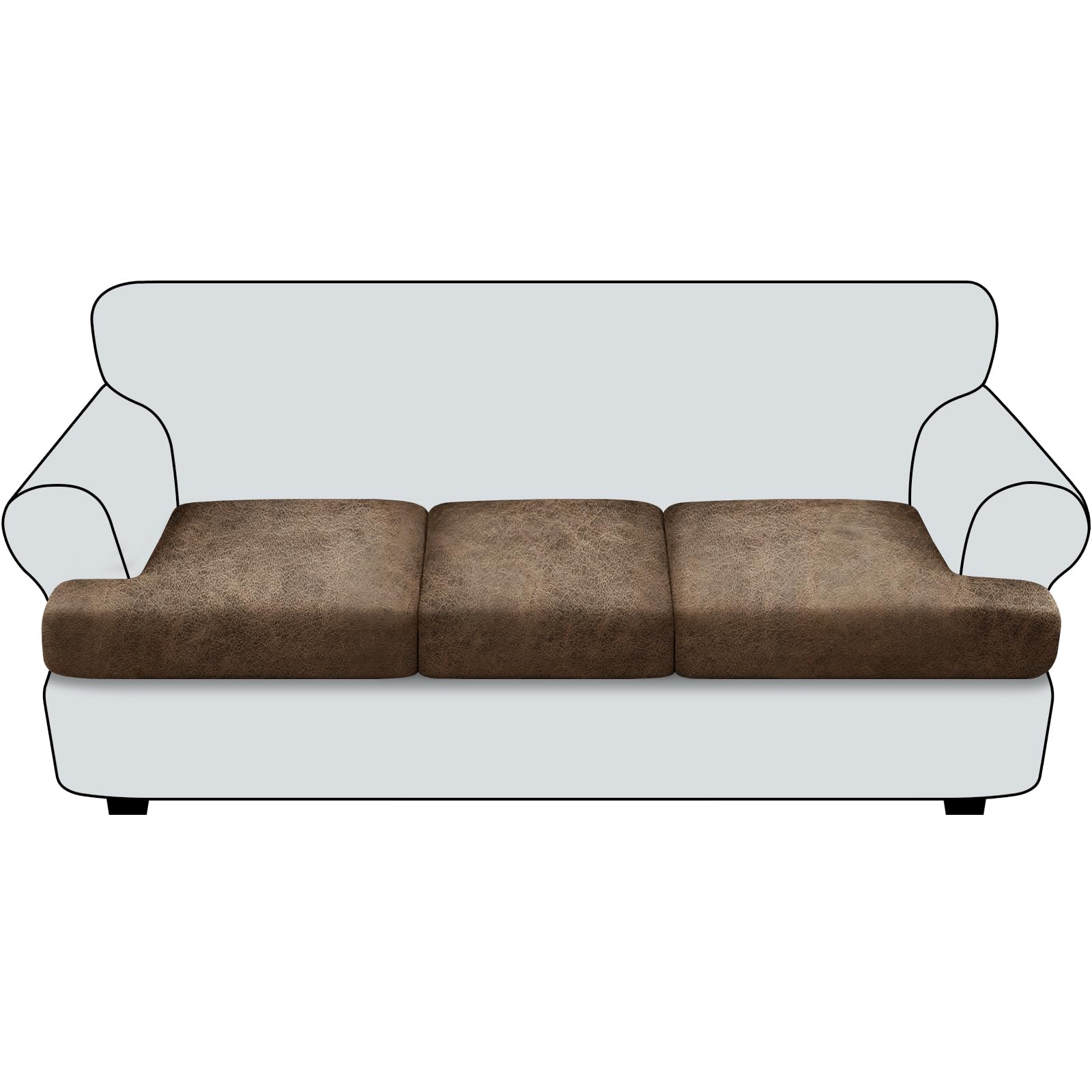 couch cushion covers leather look t cushion slipcovers sets individually seat for 3 couch stretch sofa furniture protector(3pcs t sofa, light brown)