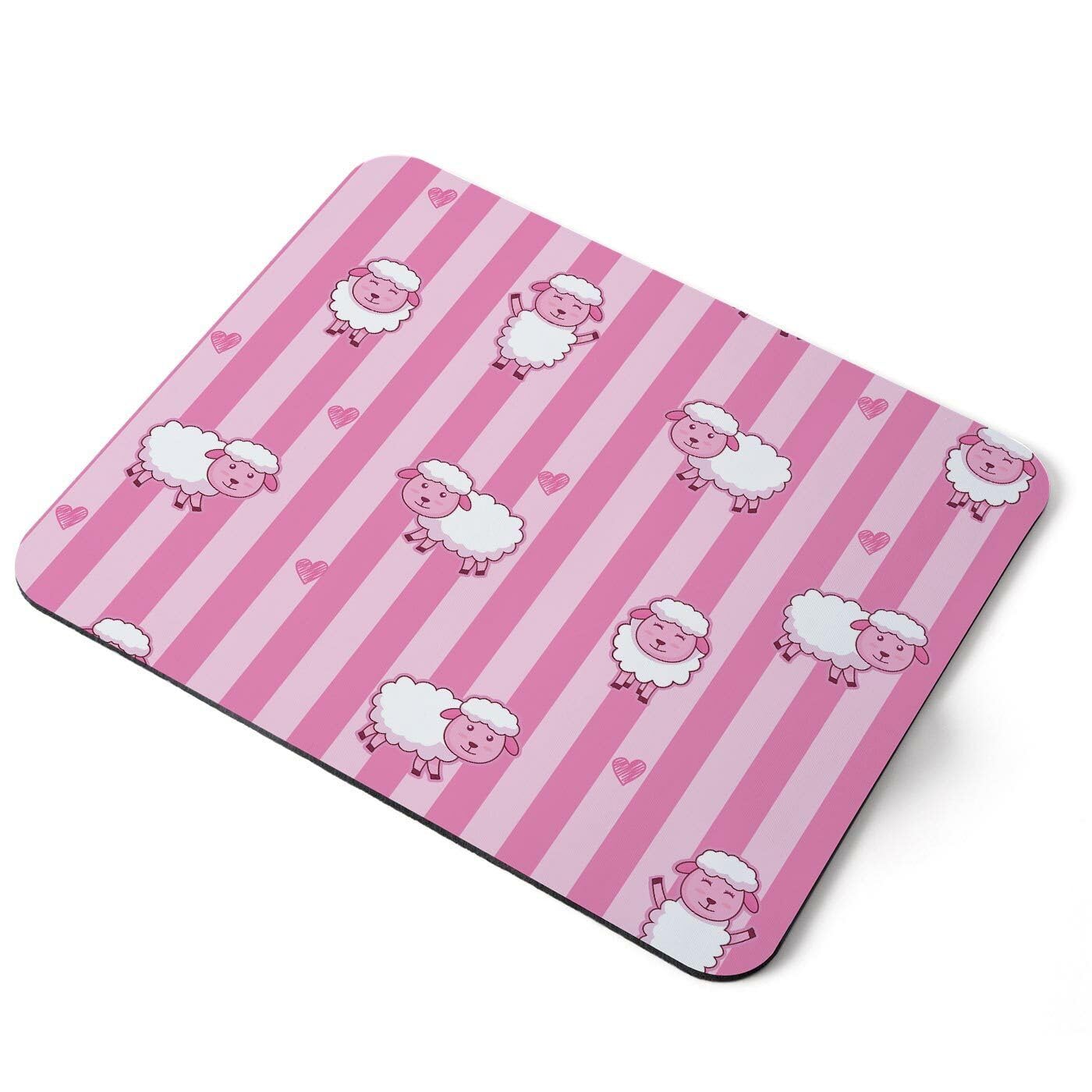 MIKKA ENTERPRISES Mouse Mat Pad - Pink Stripe Sheep Love Hearts Laptop PC Desk Office #46111 Printed Rubber Mouse pad, Home Office Use, Non Slip