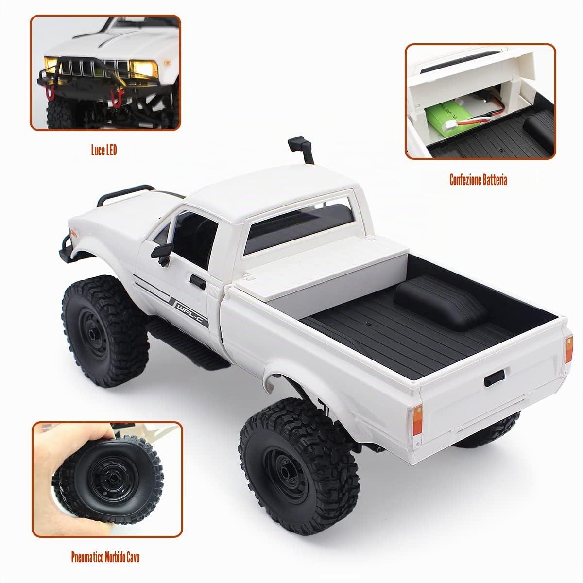 fisca 1:16 Camion telecomandato WPL C24-1 Auto Full Scale 4WD fuoristrada con fari RC, modello giocattolo di veicolo scala 1:16