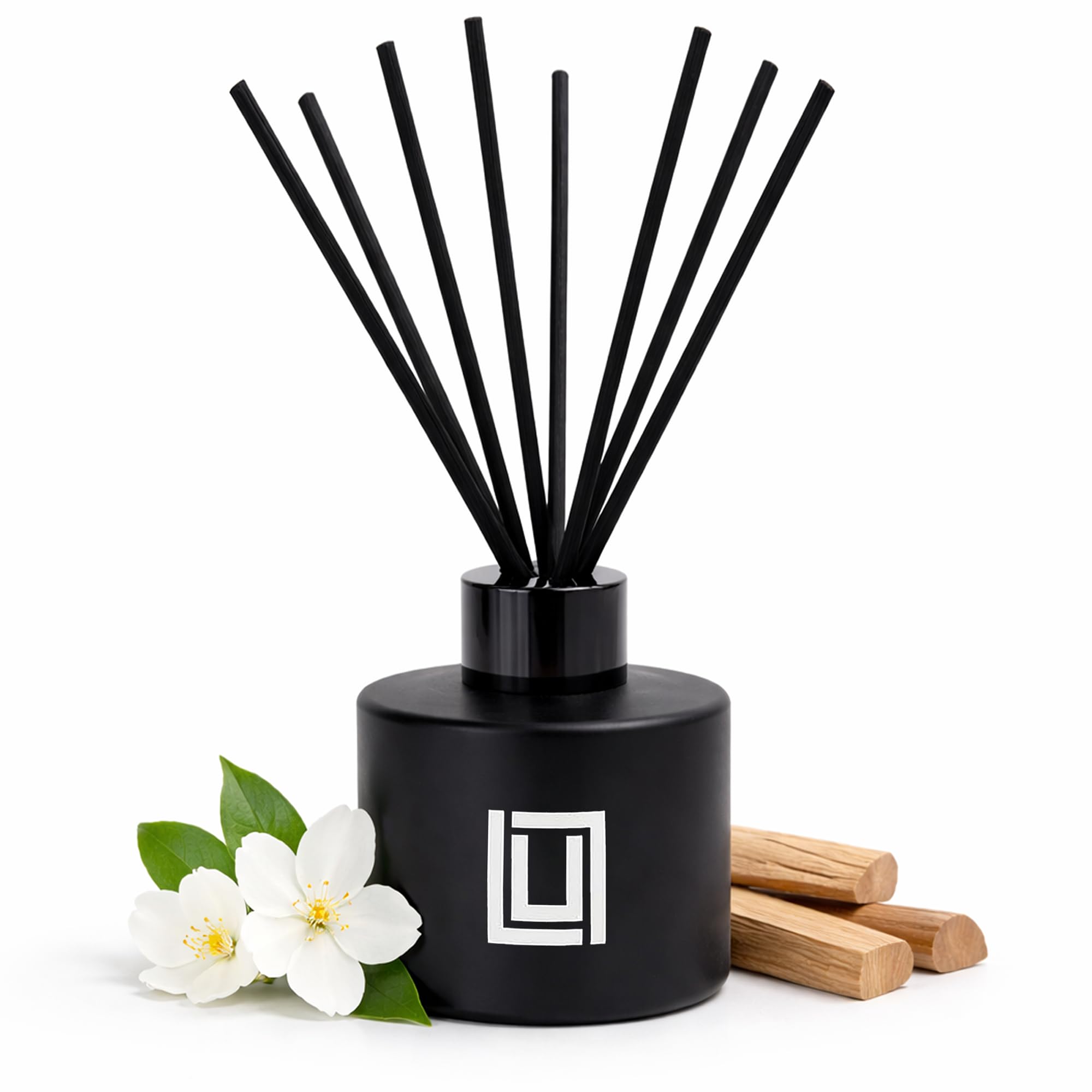 Reed Diffuser Set | Jasmine, Oud & Sandalwood | 6 Reed Sticks | Scent Diffuser for Bedroom Bathroom Living Room & Office - 4.2 FL Oz.
