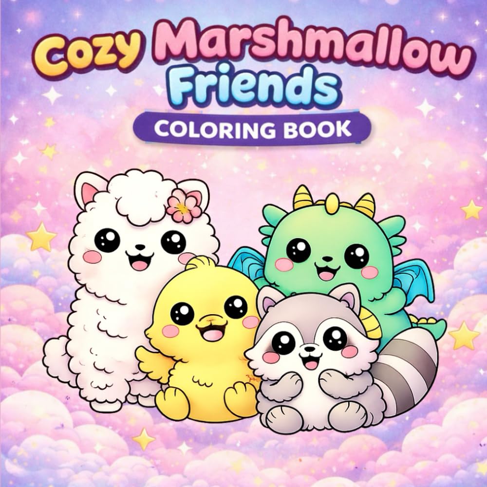 Cozy Marshmallow Friends Coloring Book: Cute Kawaii Animals with Bold and Easy Designs for Relaxation and Stress Relief (Cute & Cozy Coloring Series)