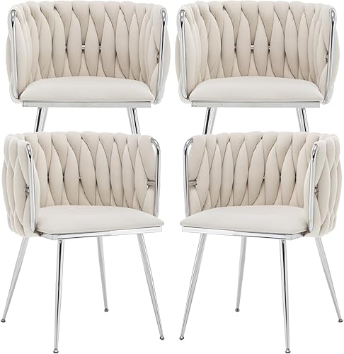 Juego de 4 Sillas de Comedor de Terciopelo Systemkenji, Sillas Tapizadas para Comedor con Patas de Metal, Sillas de Comedor Modernas 4, Sillas
