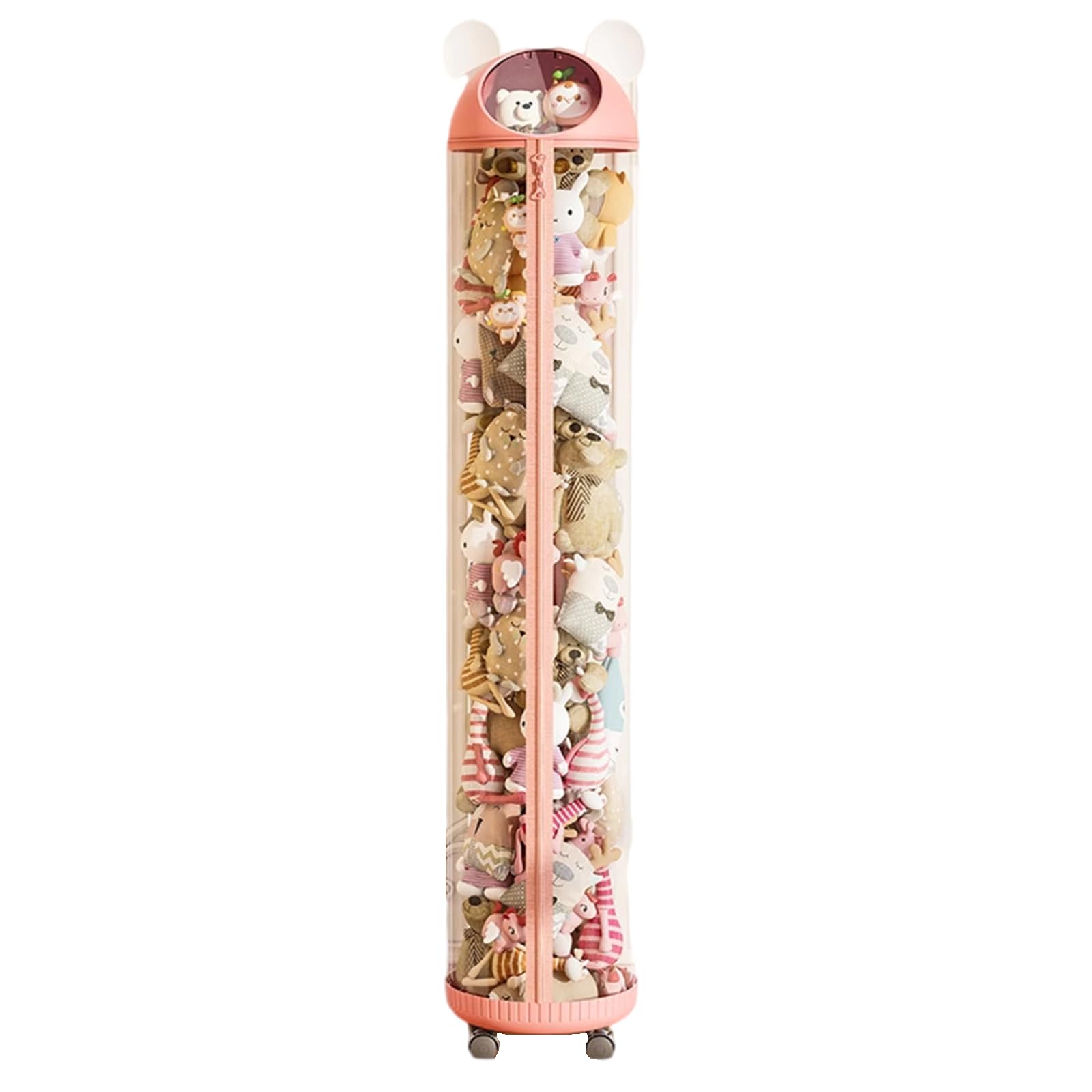 Unikicool Pink Cuddly Soft Toy Storage Tube,Vertical Toy Storage Tube,Stackable Soft Toy Organize,Transparent Design,Space-Saving,With Wheels,For Playroom Bedroom Nursery Home Play Closet Kids Room