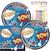 JJ Party Supplies Super Hero Slogans Theme Plates and Napkins Serves 16 with Birthday Candles