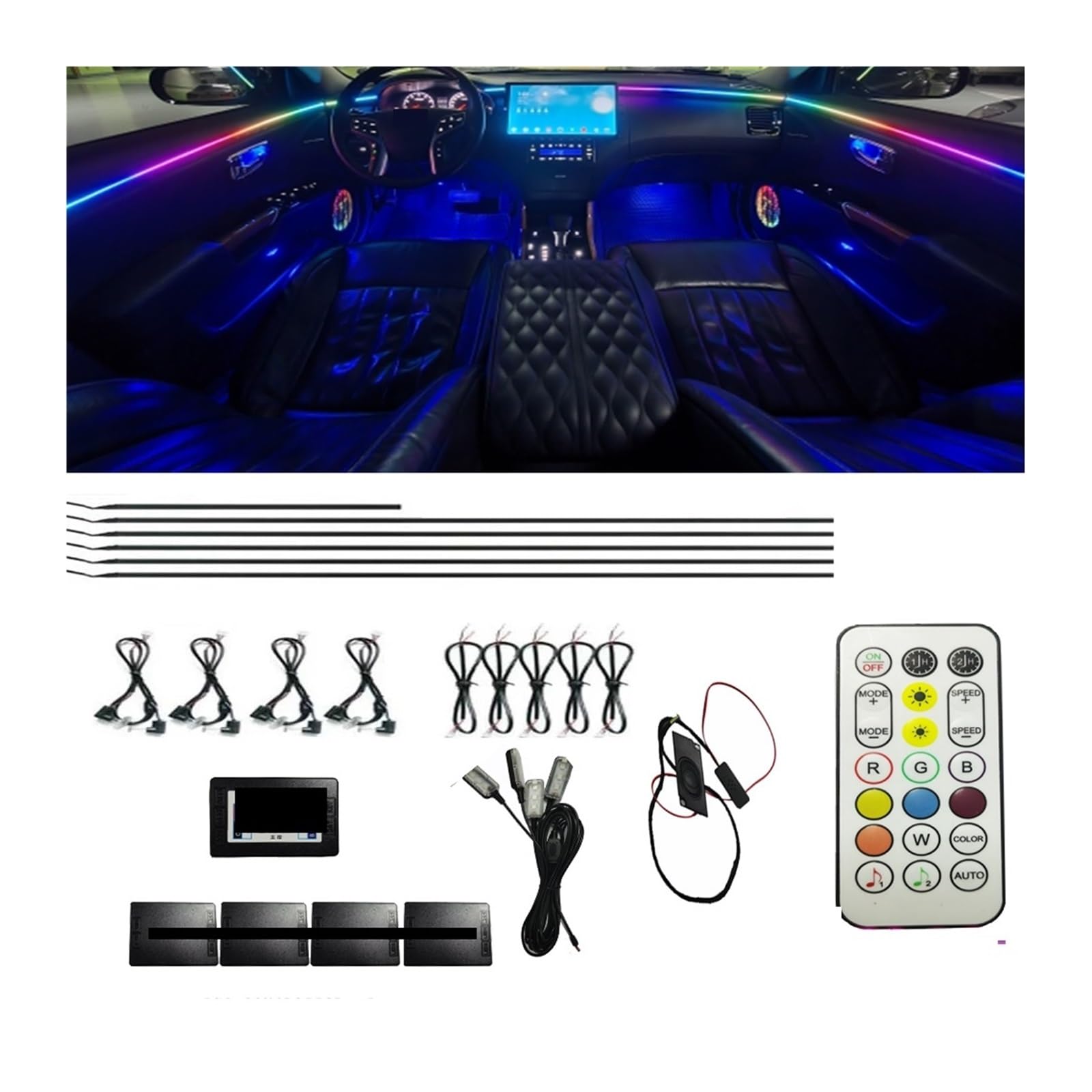 XCZPRKMXY 18 in 1 Symphony Car Ambient Lights RGB Interior Acrylic Light Guide Fiber Optic English Voice RC Control Decoration Atmosphere(18 in 1)