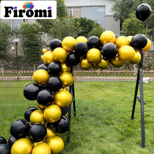 Image of Firomi Shiny Party Black Balloons 12-inch 100 Pack (with 3 Ribbons) | Metallic Thicken Big Helium Round Black Latex Balloon for Birthday Party
