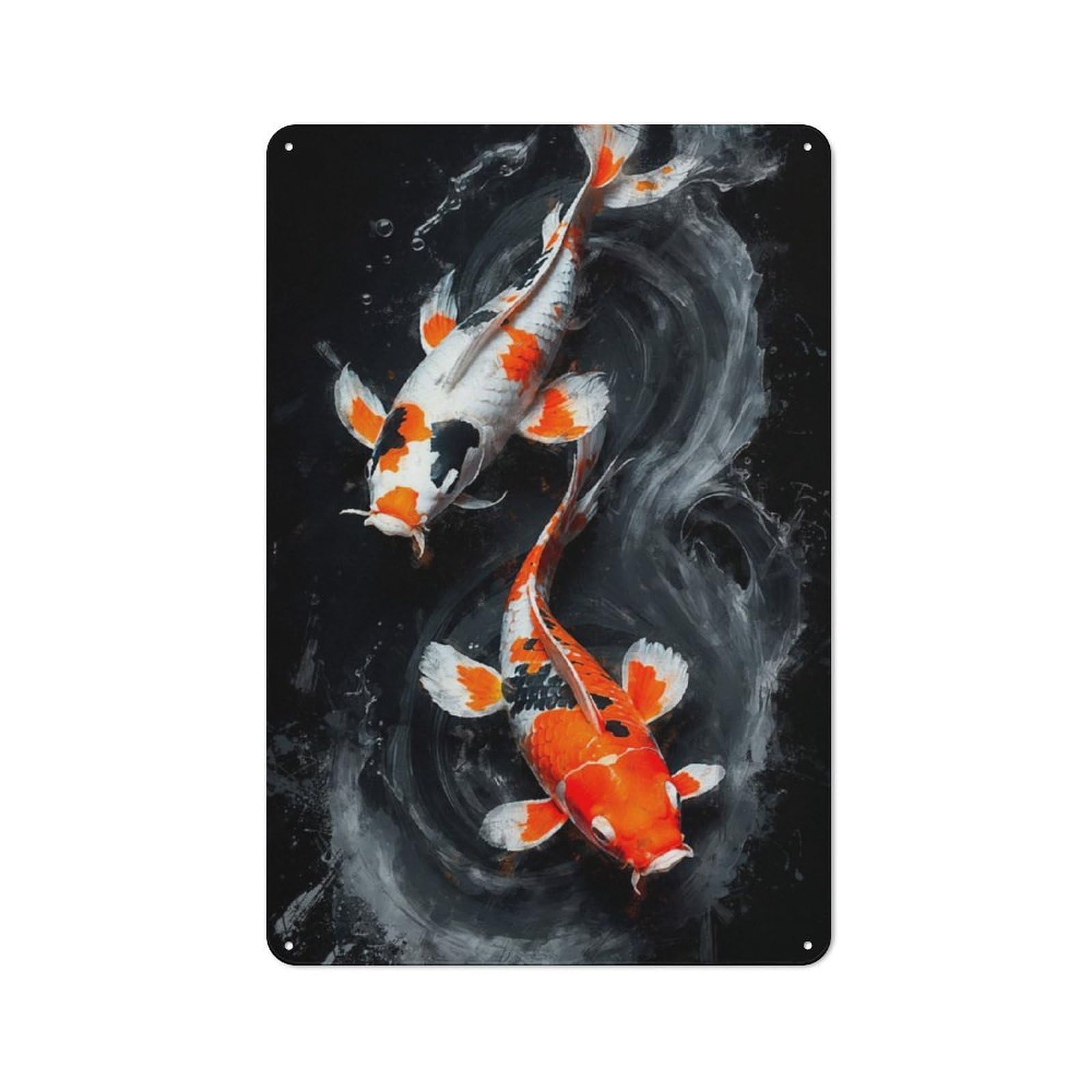 Junmoney Dance Of The Koi Vintage Metal Sign With Design 30X20cm, Rustic Bar Wall Plaque For Bar, Kitchen, Garage Or Games Room
