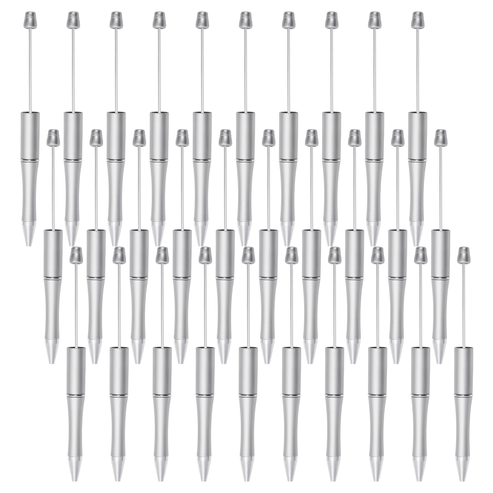 jiebor 30Pcs Silver Beadable Pens Plastic Bead Ballpoint DIY Cute Cool Pens Black Ink for Women Men Bridal Graduation Gift Office Supplies