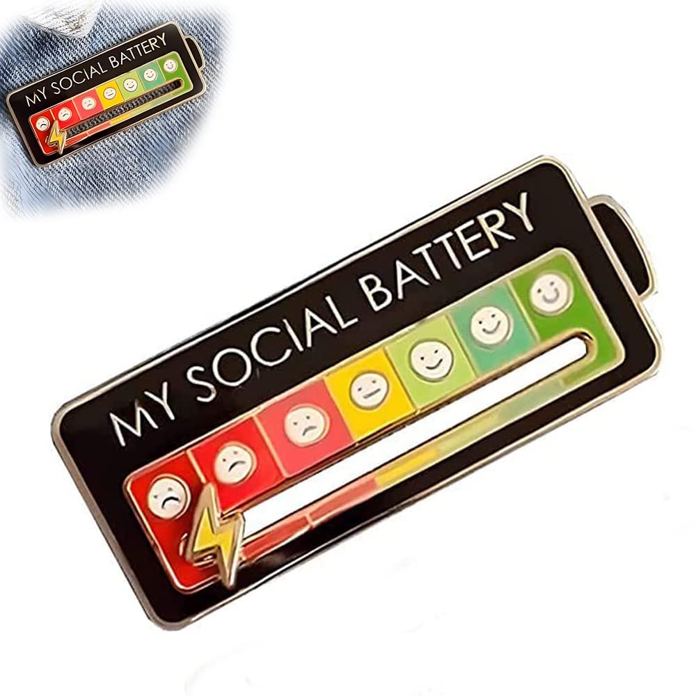 ROJADA Funny Social Mood Brooch Pin for 7 Days, Interactive Mood Pins,Social Battery Enamel Lapel Pins for Women,Anxiety Badge Mental Health Gift (black)