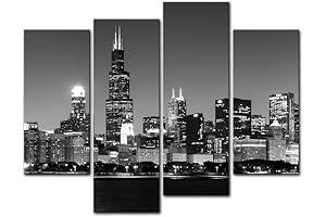 Chicago Skyline Canvas Wall Art - Black and White Cityscape Print