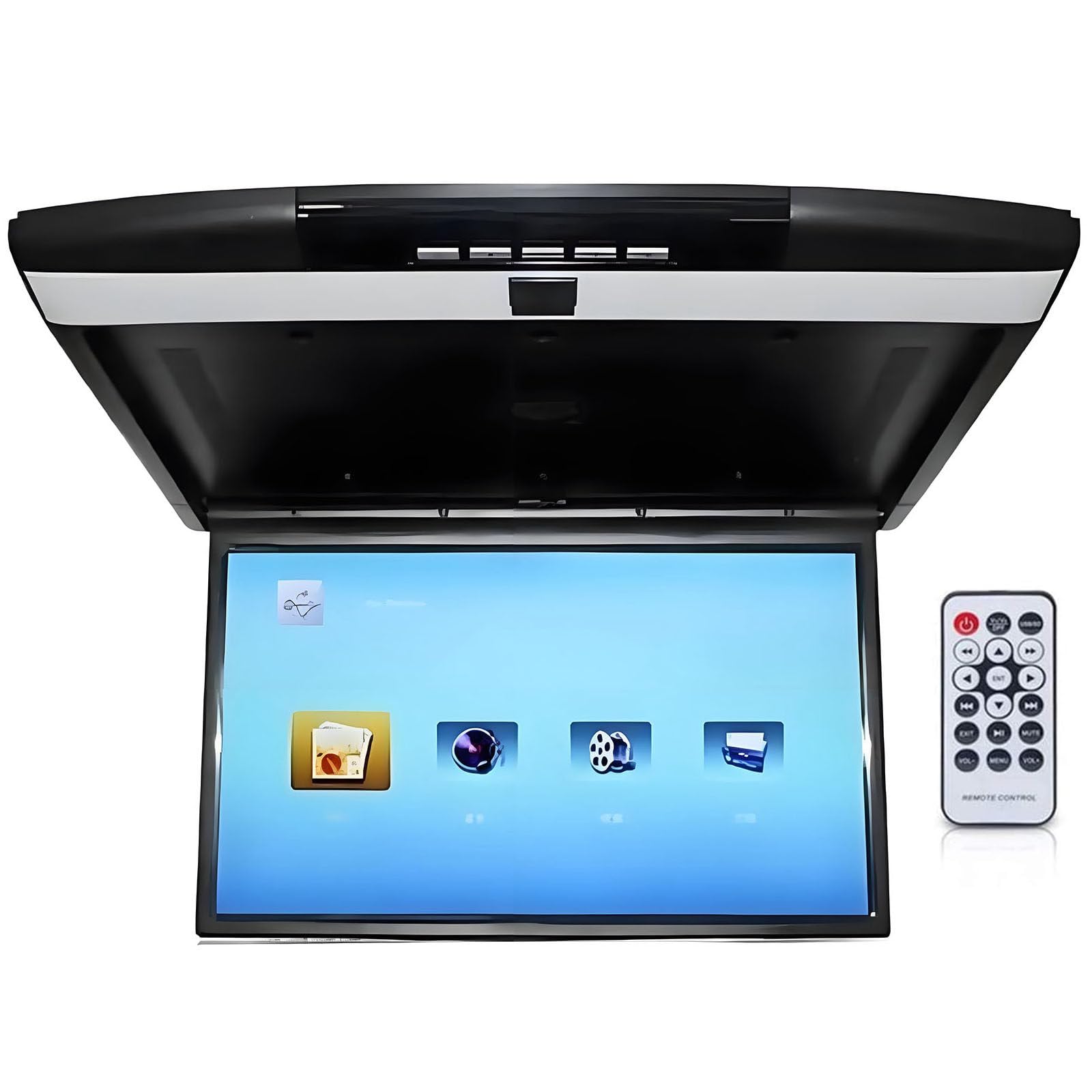 XNZJHPP 17.3 in Car Overhead Flip down Monitor,1080p Full Viewing Ceiling HD Digital TV with Light,Remote Control,Car Stereo Player,Ir Fm USB Sd Black (Black)