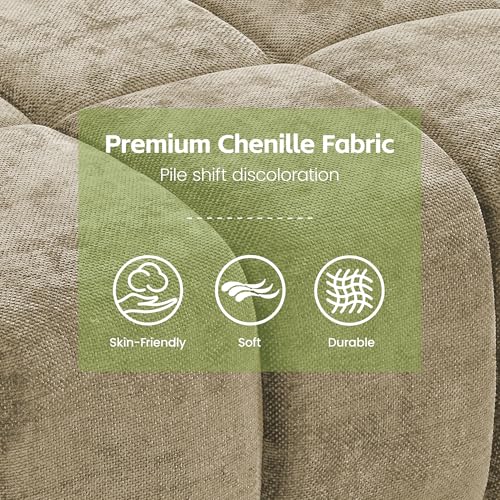 Image of 82 inch Loveseat Cloud Couch, Brown Chenille Modern Upholstered 2-Seater Sofa with Tufted Deep Seat & Wood Legs, Comfy Small Love Seat Couch for Living Room Apartment