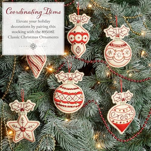 Image of Bucilla Felt Applique 18 inch Stocking Making Kit, Timeless Elegance, Perfect for Holiday DIY Arts and Crafts, 89680E