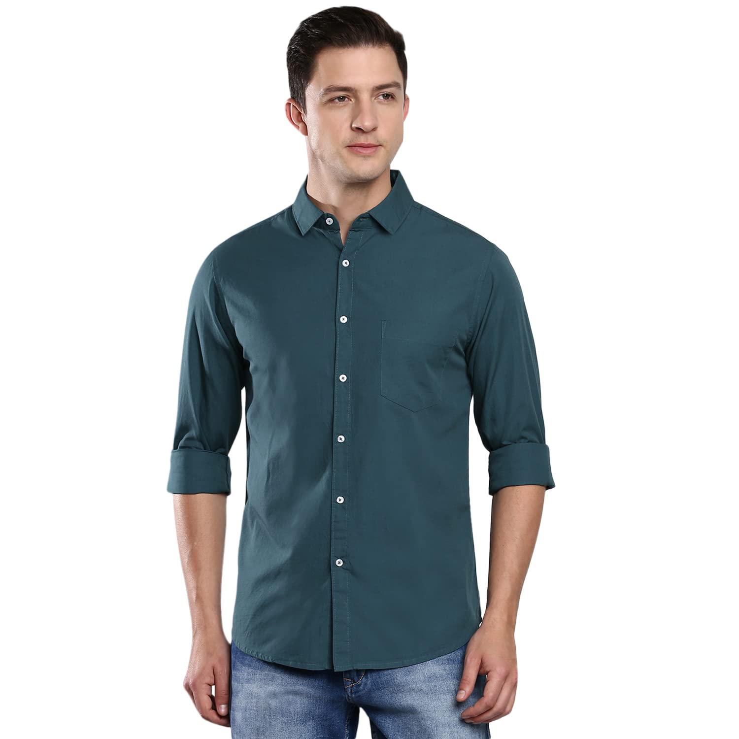 Dennis LingoMen's Solid Slim Fit Casual Shirt (AZ301_Peacock_M)