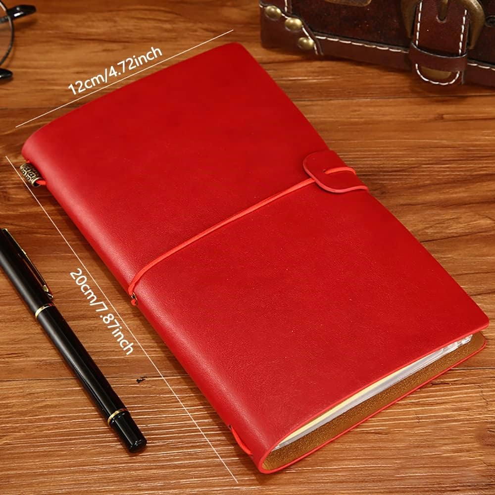 Diario de viaje de piel, agenda de viaje de piel, recambio y cuaderno vintage, 4,72 x 7,87 lnch(rojo)