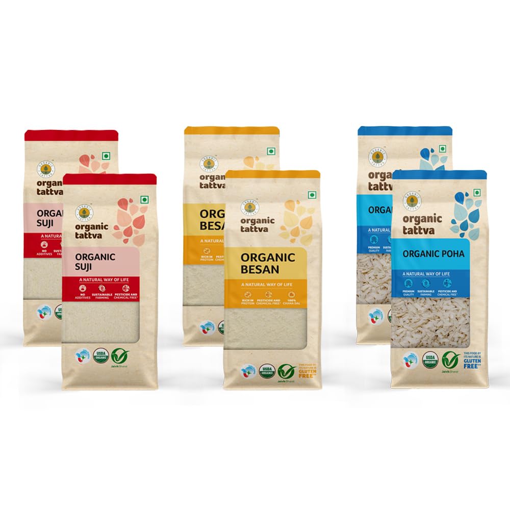 Organic Tattva, Organic Suji/Rava 1kg, Besan 1Kg, Poha 1Kg | Combo of 3 | Pack of 6-500 Gram each (B0CGMD1H2W) Amazon Price History, Amazon Price Tracker