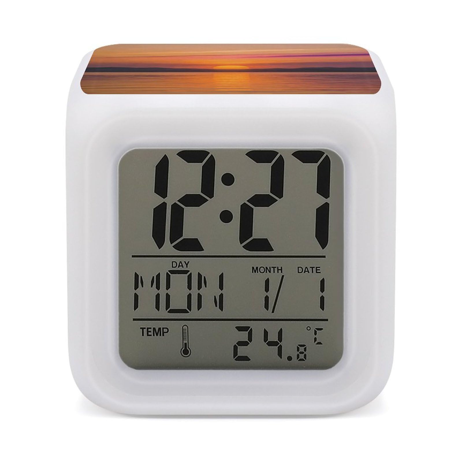 LZQPOEAS Sunrise Alarm Clock with 7 Color Changing Nightlight for Bedroom Calendar Temperature Display Wake Up Digital Clock Small Desk Clocks for Heavy Sleepers Adults