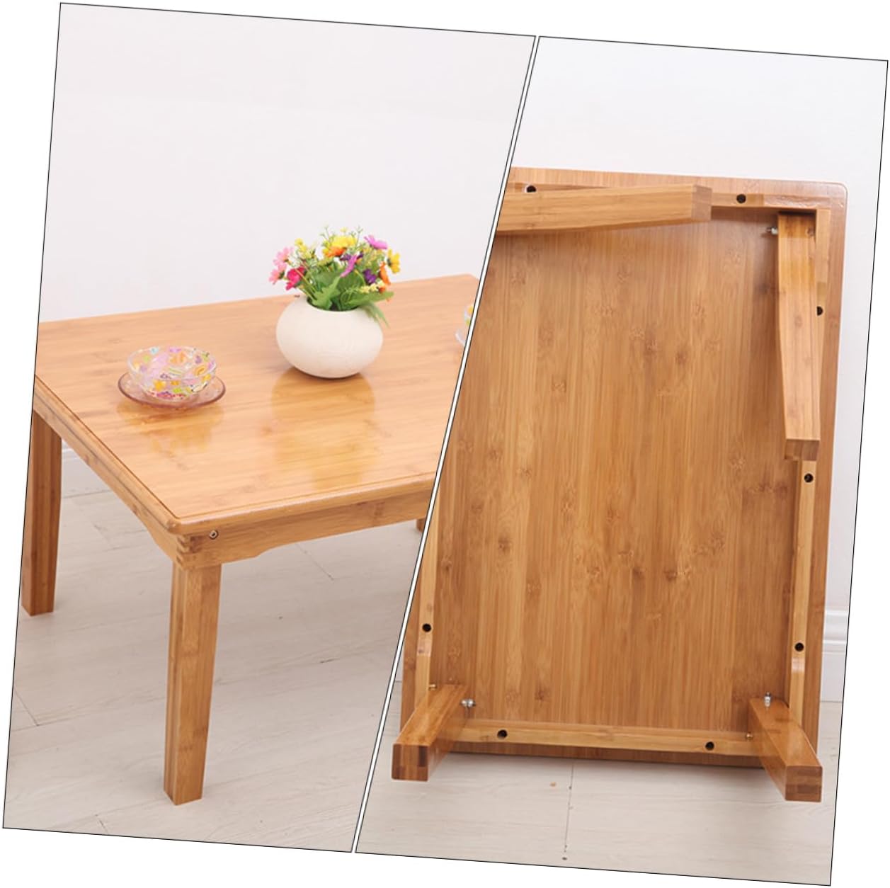 Foldable Khaki Japanese Style Tatami Low Tea Table 70x50x25cm Portable Multi-Purpose Folding Table for Small Spaces Home Dining and Meditation