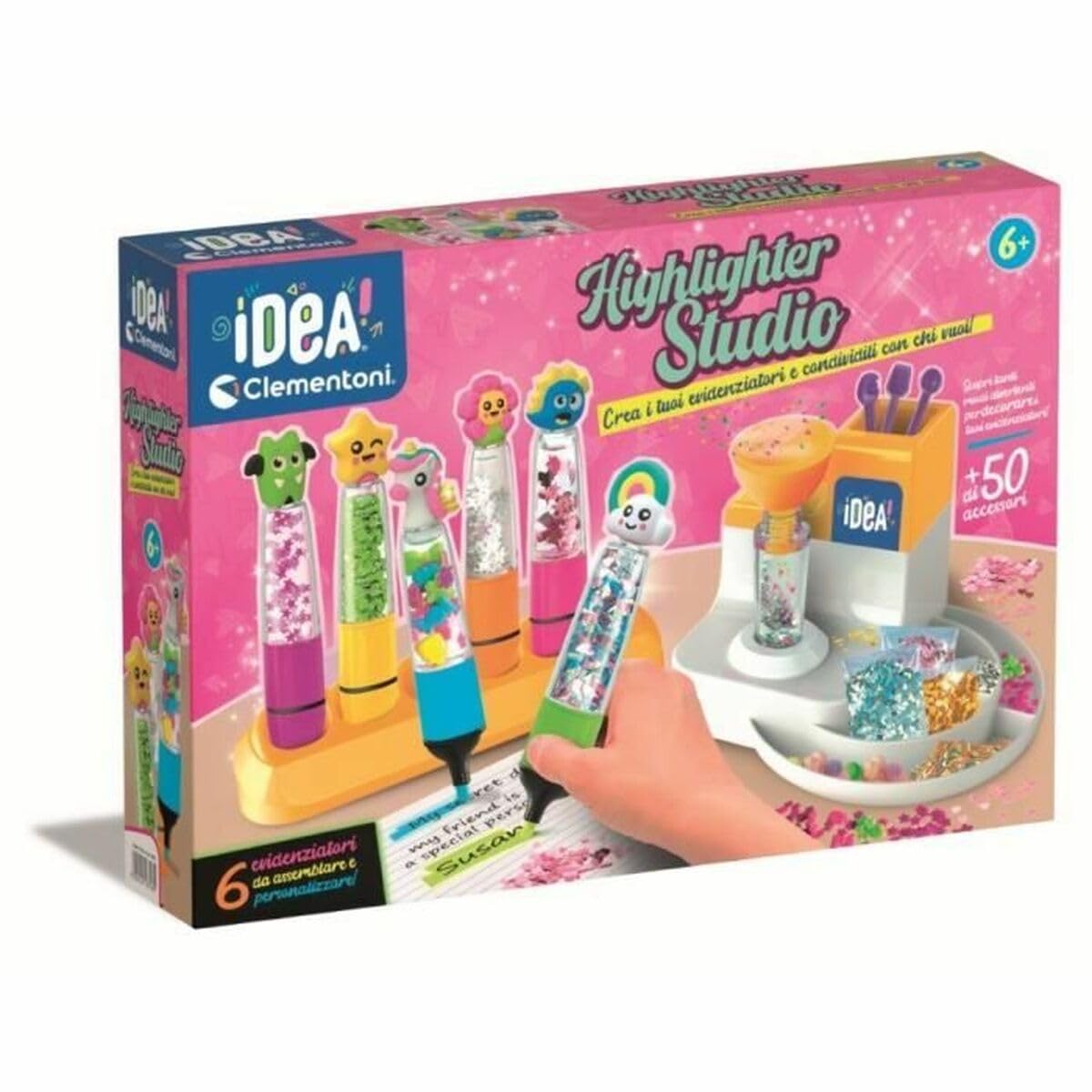 Clementoni | L'Atelier Des Fluos – Kit Créatif Pour Enfants 6 Ans+ | Crée Et Personnalise 6 Surligneurs | Activité DIY Fournitures Scolaires | Cadeau Fille Garçon | Loisir Artistique Ludique