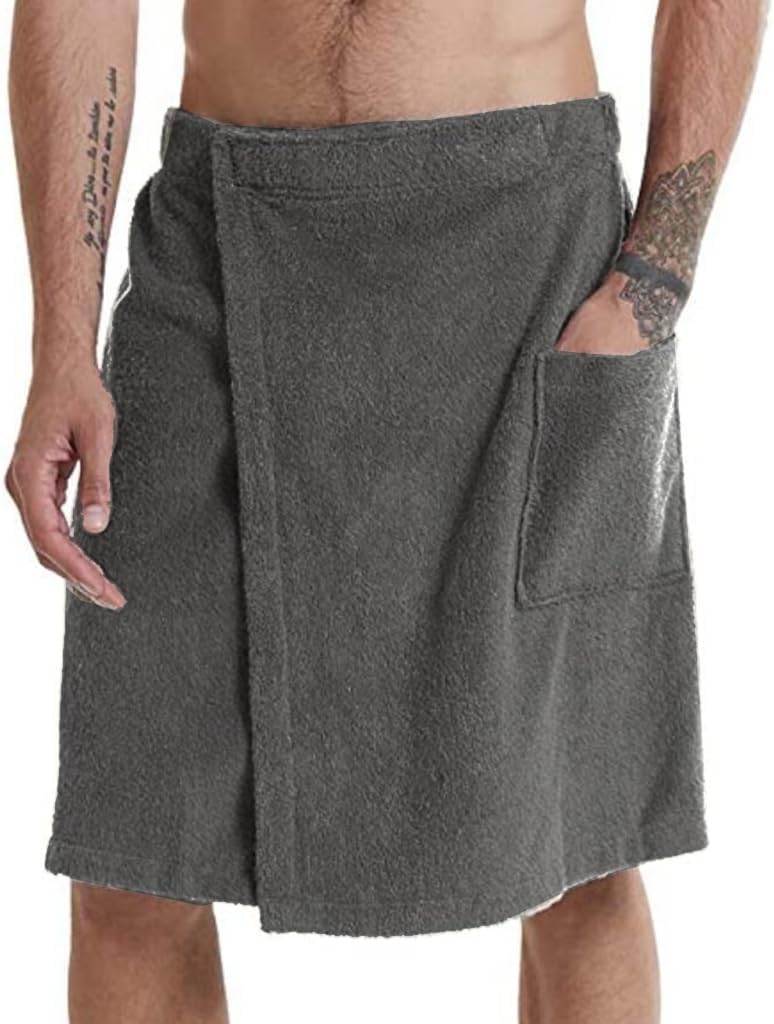 Men Soft Wearable Bath Towel, Men’s Bath Wrap, Coral Fleece Bath Towel,Adjustable Body Wrap Towel for Men (1 PC) (Grey-XL)