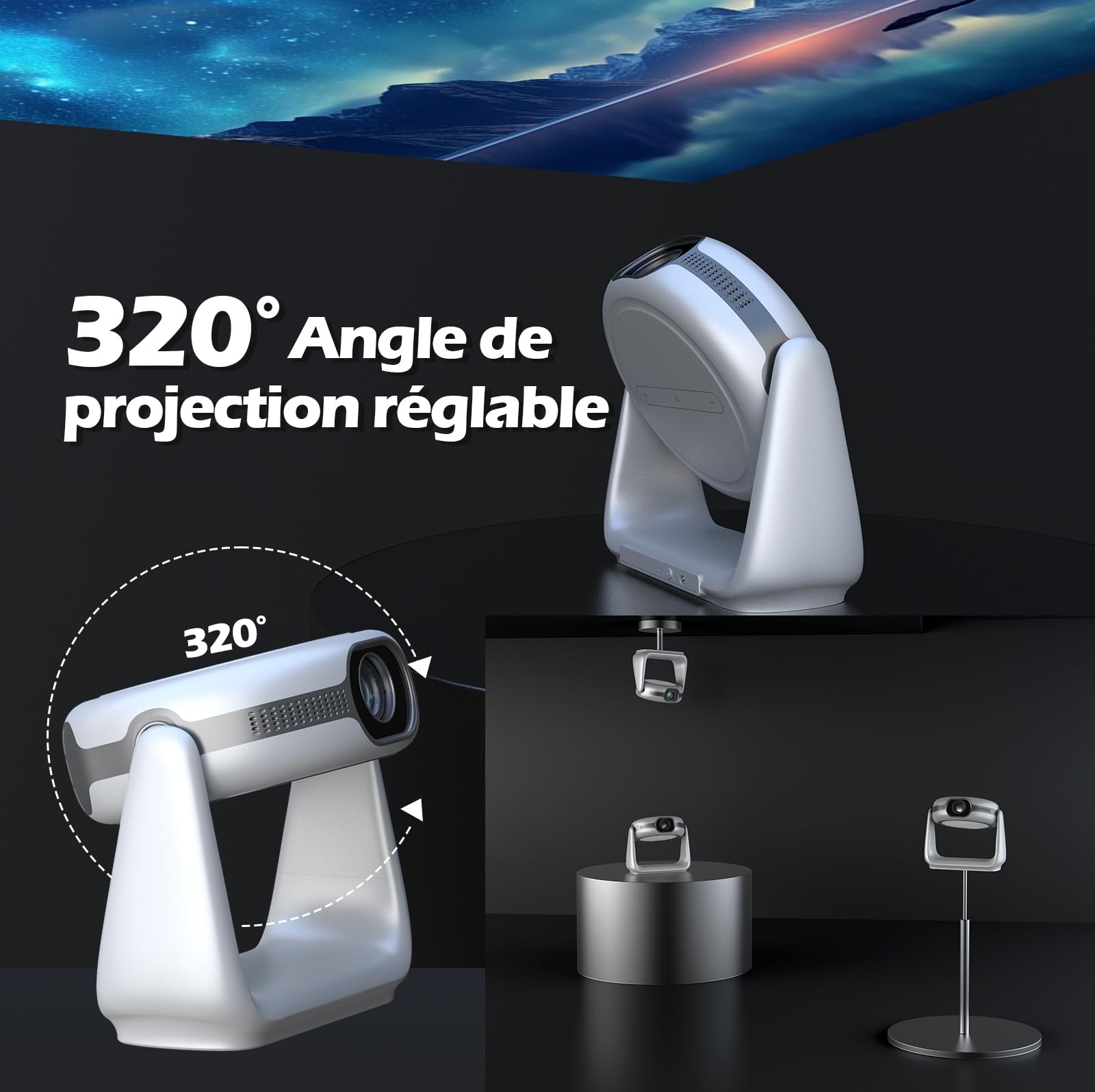 Vidéoprojecteur extérieur sans Fil avec Mise au Point Automatique et Correction du trapèze, Support vidéo Full HD 1080P et 4K avec WiFi6 Bluetooth, vidéoprojecteur pour Le cinéma à Domicile