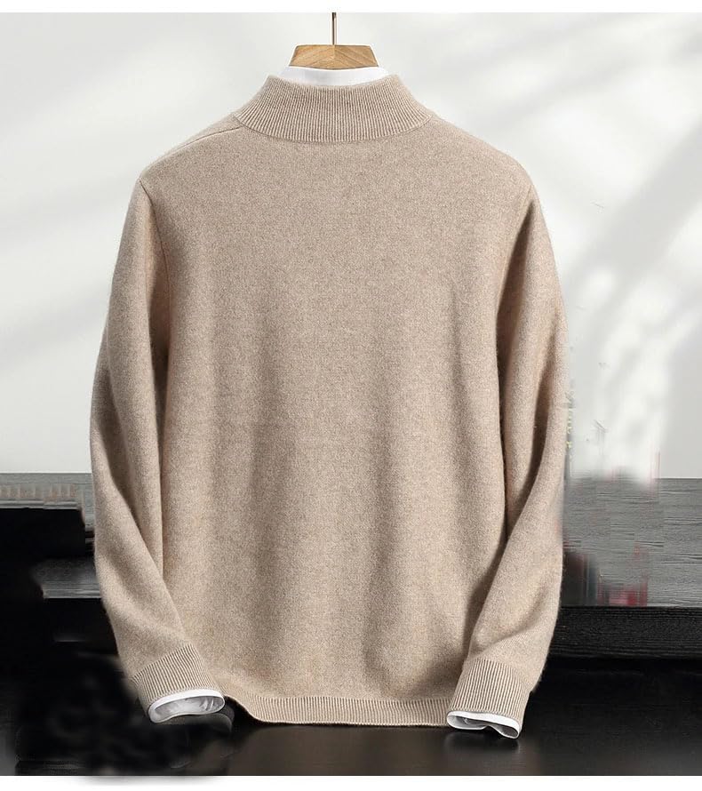 Men Zipper 100 Percent Cashmere Cardigan Semi-High Neck Loose Knitted Sweater Warm Loose Casual Cardigan2