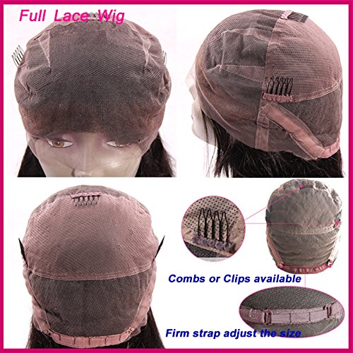 Best Long Full Lace Human Hair Wigs with Bangs Virgin Brazilian Body Wave Glueless Human Hair Lace Wig with Baby Hair 180% Thick Full Density (20inch 180density)