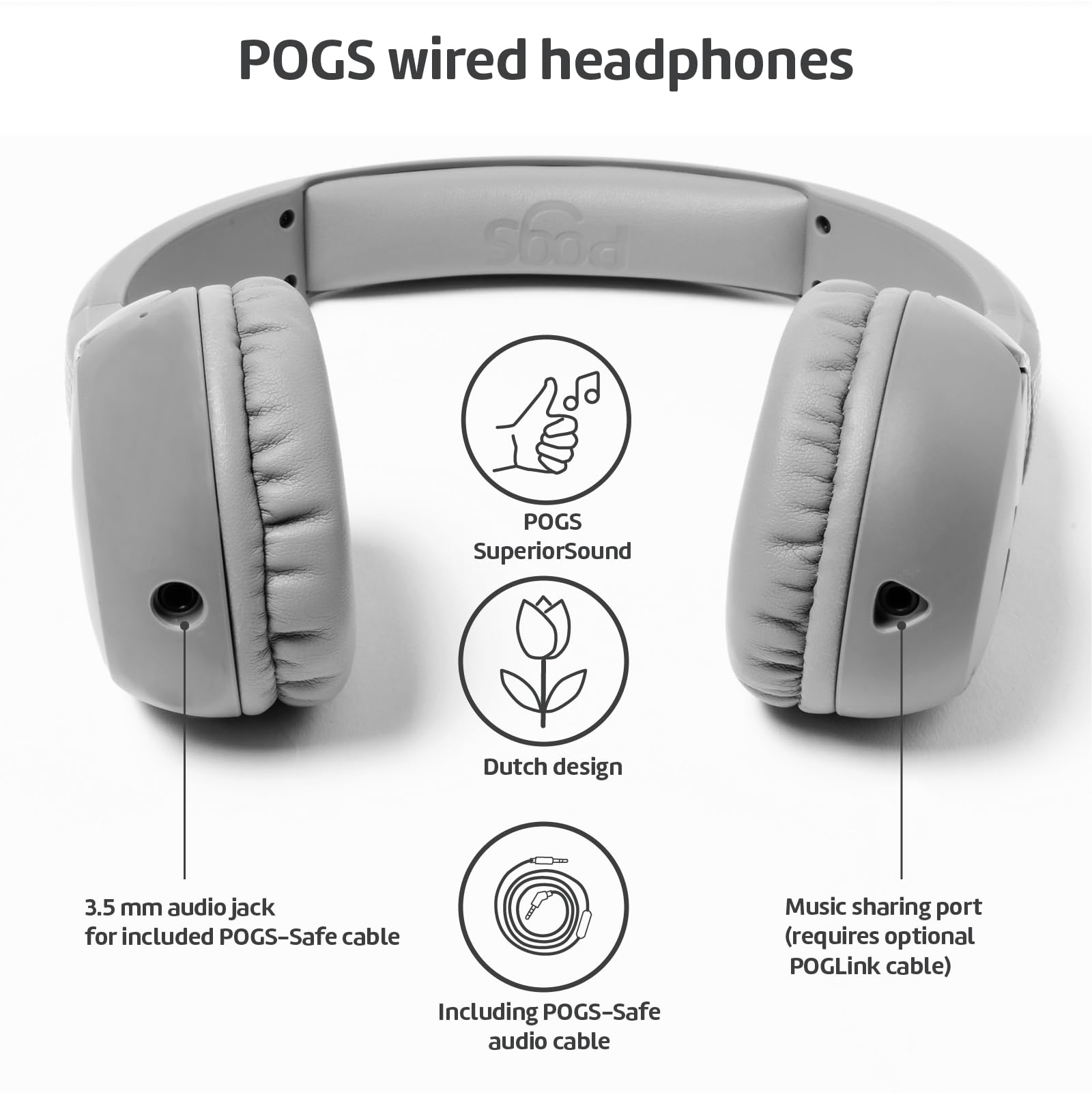 POGS Kids Wired Headphones, rGrey - Image 2