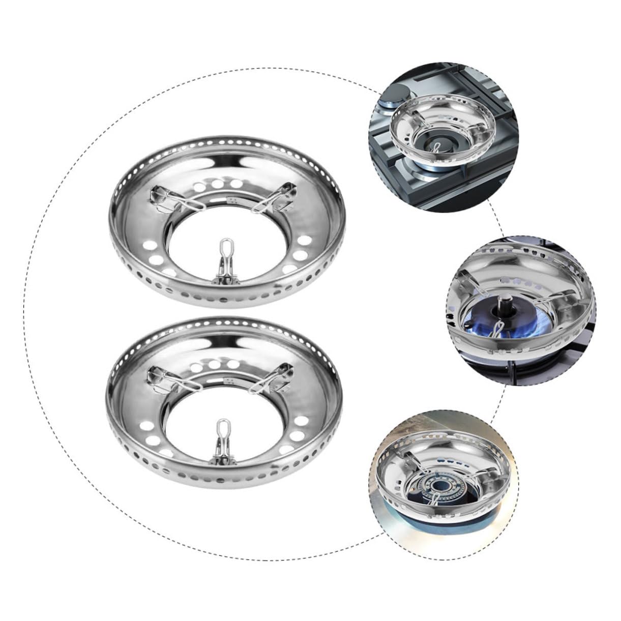 Support de Wok Coupe-vent en Acier Inoxydable Argenté, Lot de 2