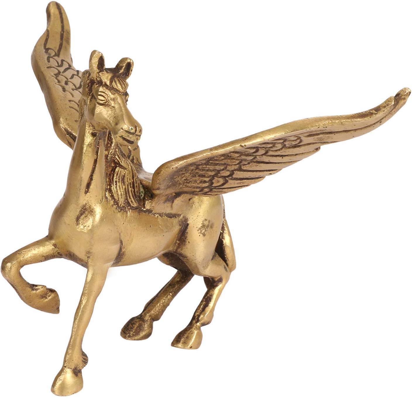 PARIJAT HANDICRAFT Brass Flying Angel Horse Statue Pegasus Animal Feng Shui Decorative Home Office Decor Showpiece Antique Finish Metal Paper Weight