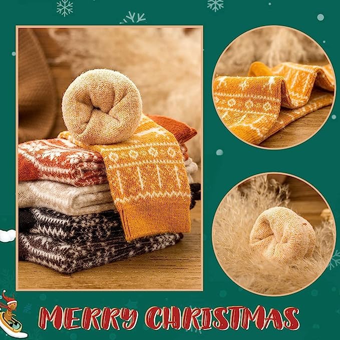 Image of ICEIVY 5 Pair Fuzzy Cozy Socks for Women - Warm Comfy Soft Casual Home Sleep Winter Wool Socks - Gifts for Women