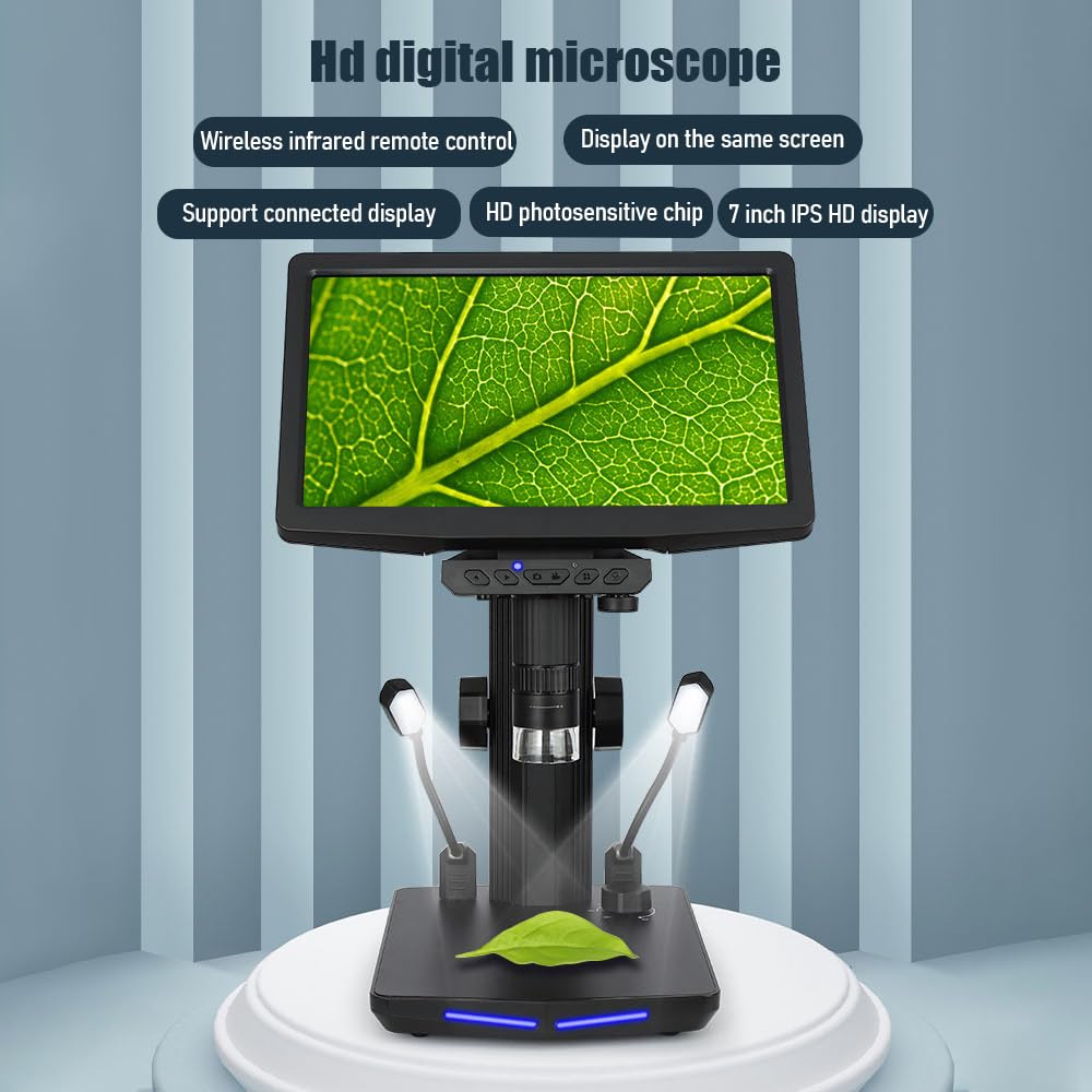 Domary Mikroskop USB Cyfrowa Kamera z Mikroskopem Kamera z Mikroskopem Mikroskop 10,1-calowy Ekran IPS 48 MP 1440 P 1000X Zoom 8 LED Photo Video Pilotem dla Windows (7-calowy ekran)