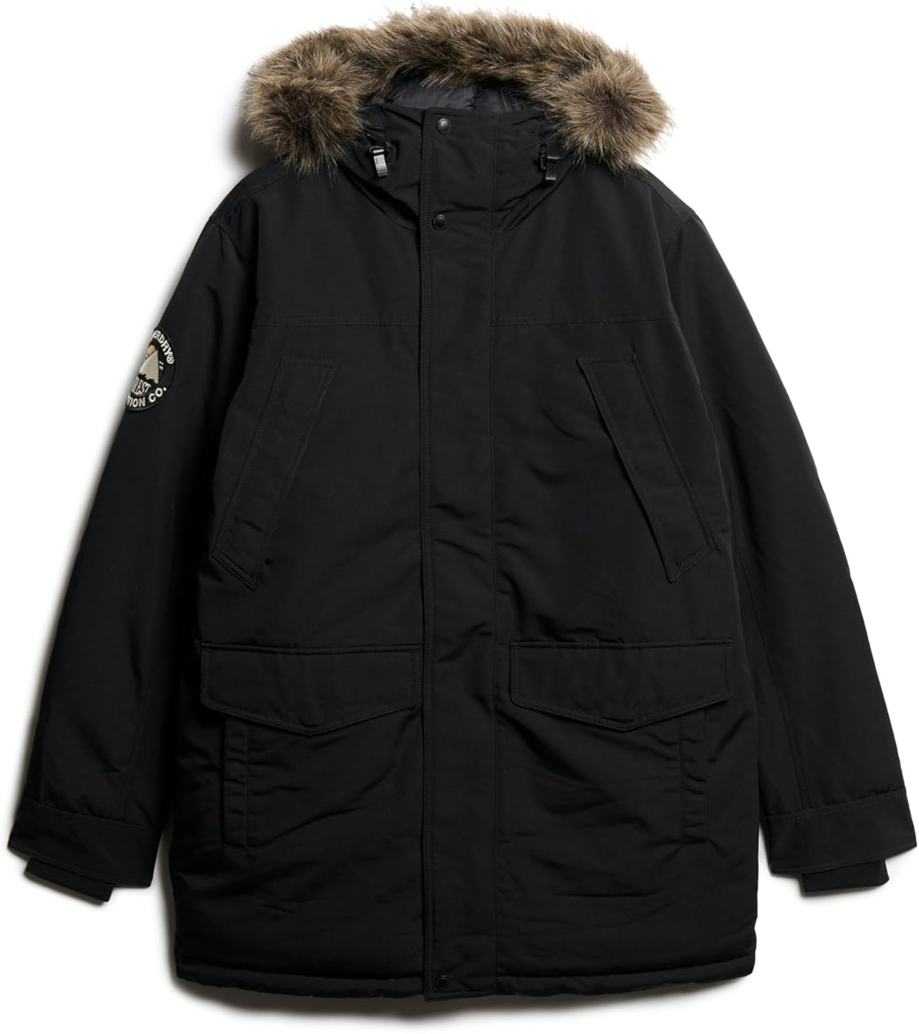 Superdry Men's Everest Faux Fur Parka Jacket, Jet Black