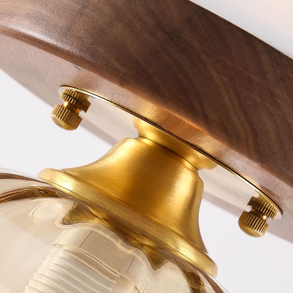 Siet Lampa sufitowa w stylu vintage, oprawa oświetleniowa do przedpokoju, drewno orzechowe Lampa sufitowa do montażu podtynkowego z przezroczystym kloszem ze szkła żebrowego, korytarz Kuchnia zbliżone