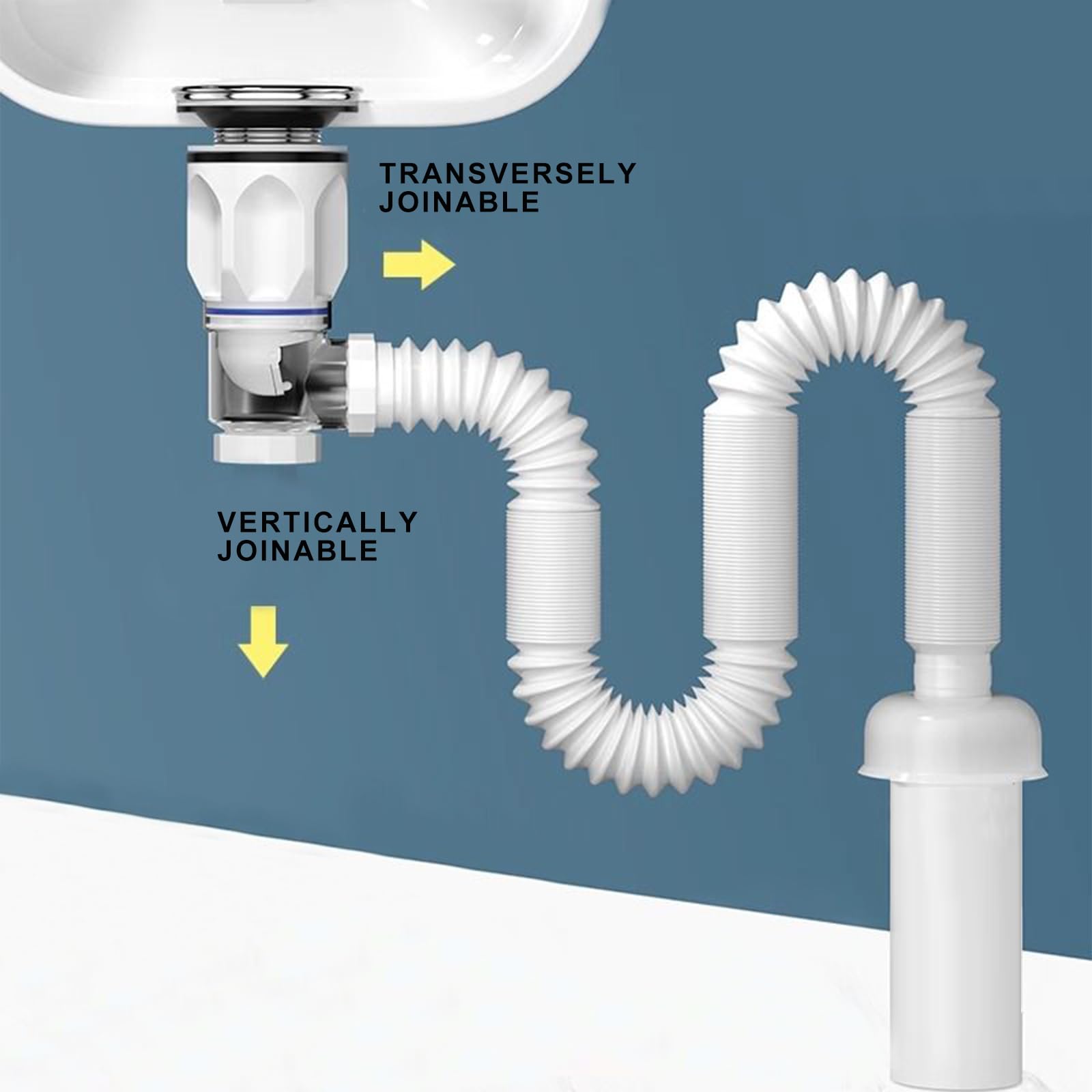 Desagüe Clic-Clac para Lavabo con Sifón Flexible,Blanco
