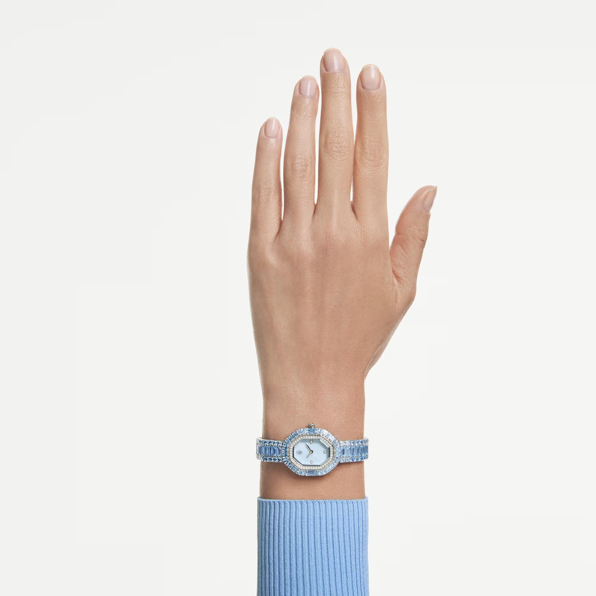 Swarovski Matrix Octagon Armbanduhr, Baguette-Schnitt, Armband aus Metall, Blau, Edelstahl