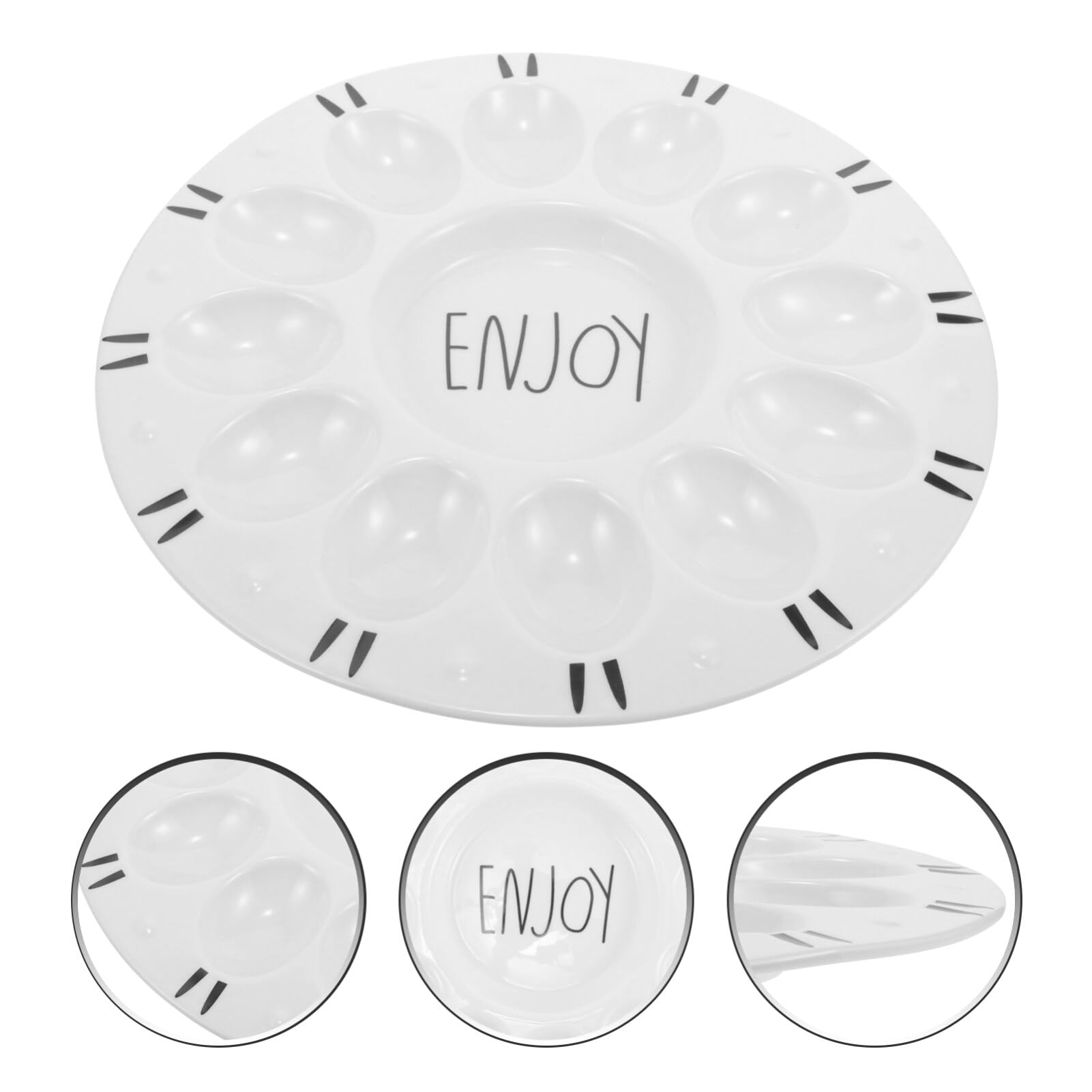 Kichvoe Plateau pour Organiser Œufs Farcis D'œufs Mimosa en Céramique Blanche Compartiments Multiples et Surface Antiadhésive Lors de Repas ou Fêtes
