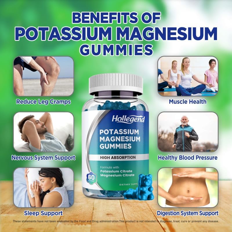 Potassium Magnesium Gummies, High Absorption Potassium Citrate 99mg Magnesium Citrate 180mg, Chewable Gummy Supplements for Leg Cramps & Muscle, 60 Count - Image 3