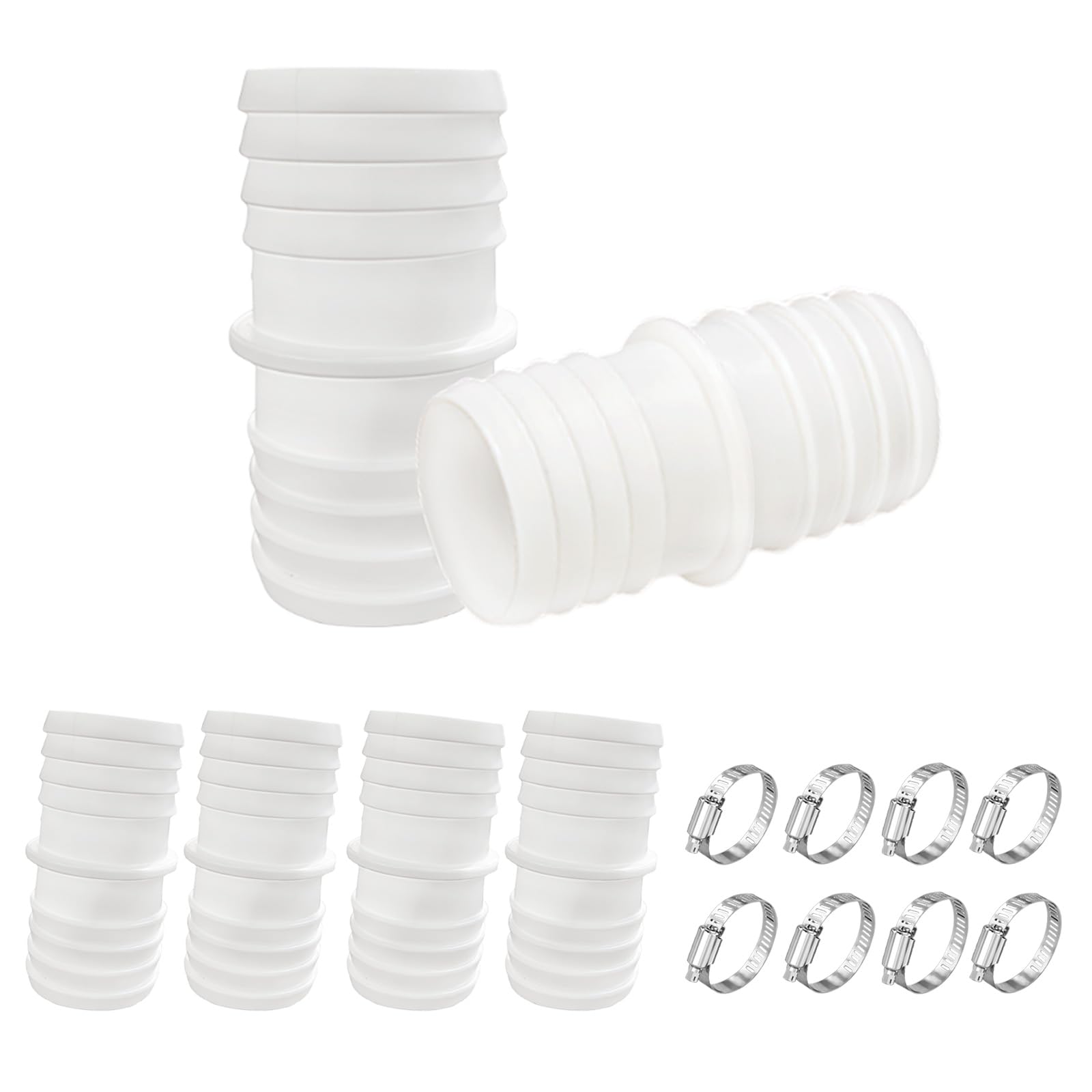 4 conectores de manguera para manguera de piscina de 38 mm o 38 mm | Juego de adaptadores de piscina con abrazaderas de manguera de acero inoxidable | Boquilla doble de plástico para conexión a