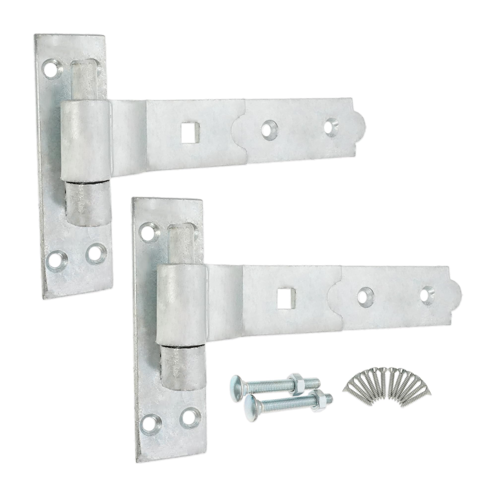 Infinity Decor Cranked and Straight Heavy Duty Hook and Band Iron Gate Hinges Pair - Galvanised Zinc (8'' Cranked (Pairs))