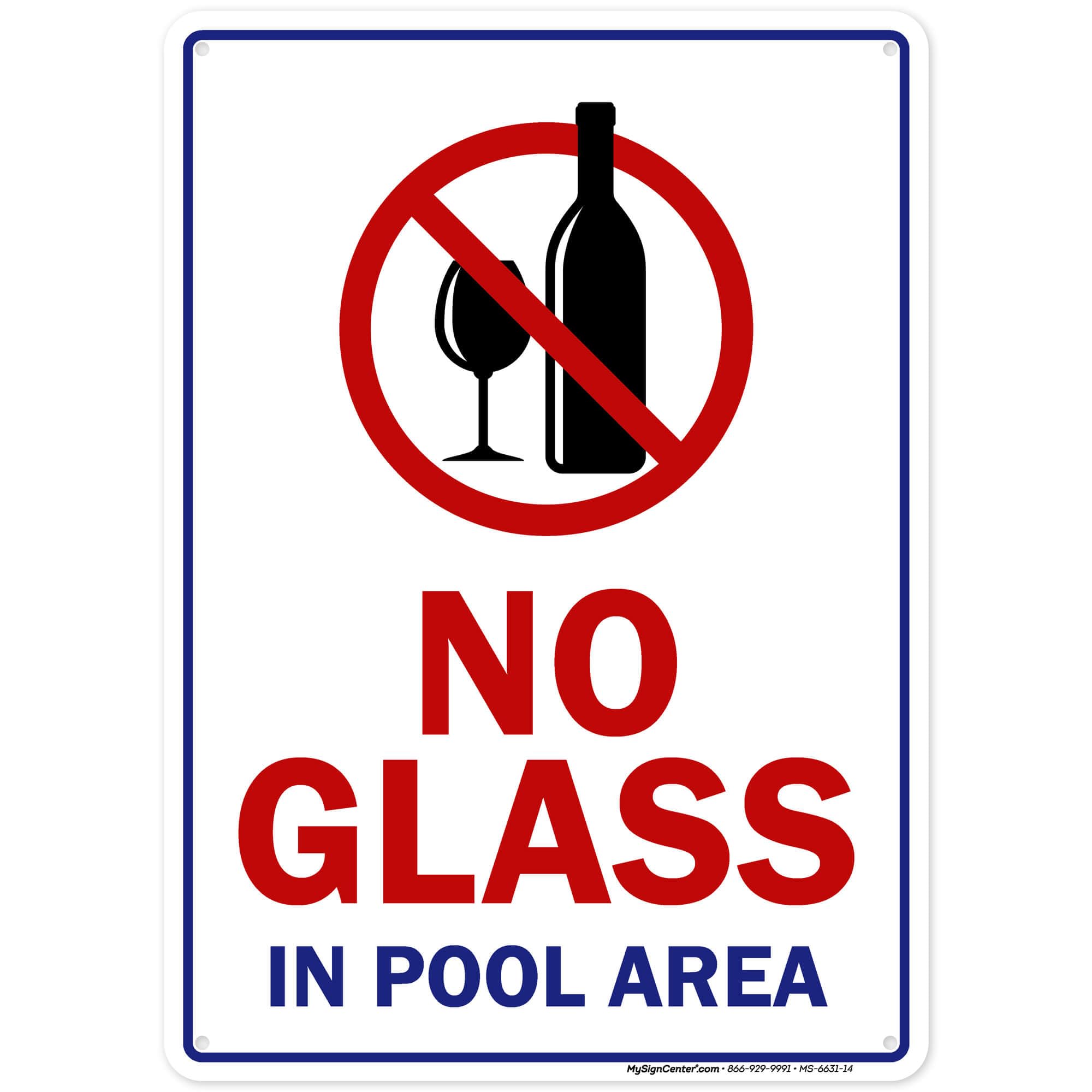 No Glass in Pool Area Pool Sign, 10x14 Inches, Rust Free .040 Aluminum, Fade Resistant, Made in USA by My Sign Center