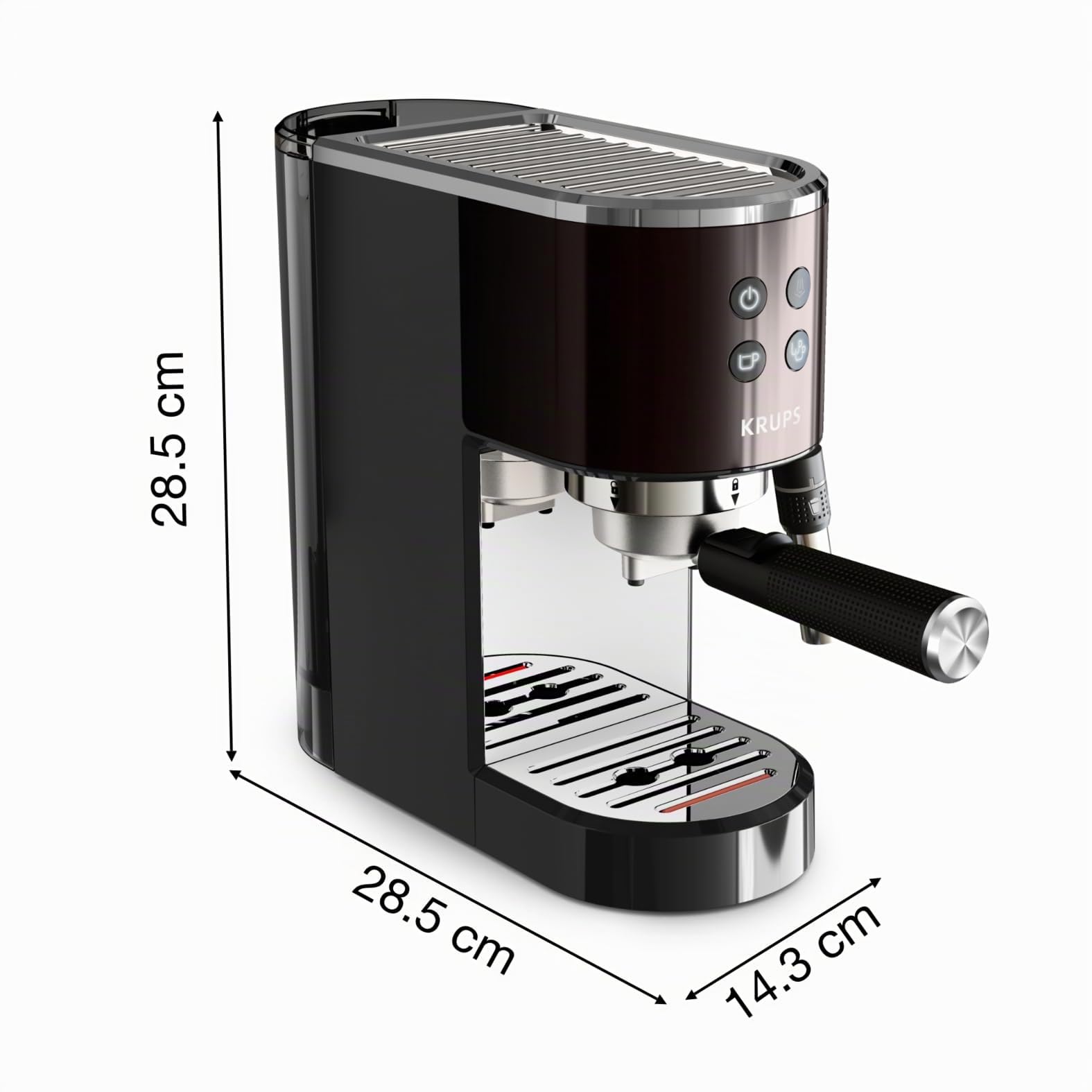 Krups Virtuoso+ Espresso-Siebträgermaschine 15 bar 3 Crema-Filter Edelstahl-Dampfdüse Schwarz/Edelstahl XP444G